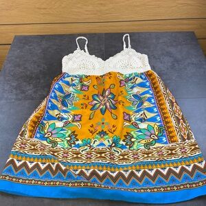 Flying Tomato Women’s Crochet-Top Mini Summer Boho Dress medium